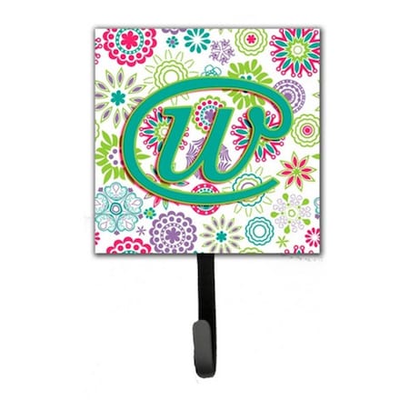 Jensendistributionservices Letter W Flowers Pink Teal Green Initial Leash & Key Holder MI1658334
